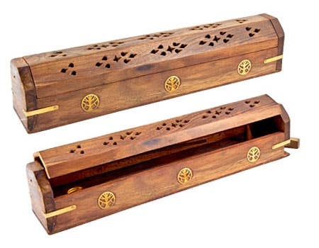 2 Pieces Tree of LIfe Wooden Incense Box Burner - 12"L