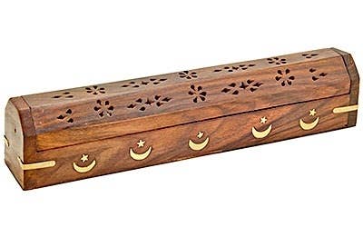 Moon Star Wood Incense Box Burner 12"L (2 pieces)