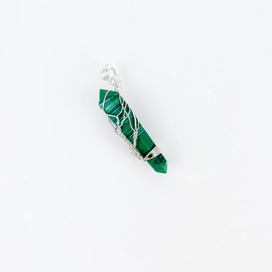 Malachite Wire Tree Wraping Gemstone Pendant 1"-1.5"