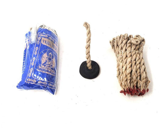 Tibetan Rope Incense - Vajra Medicine (45 Ropes) with Burner