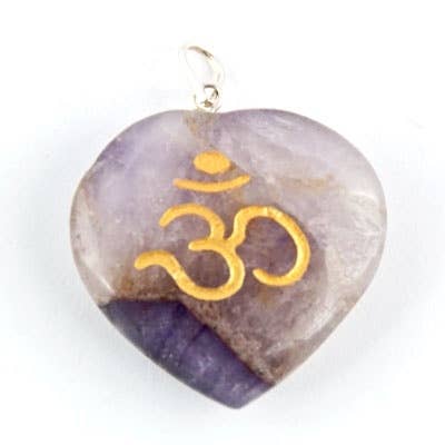 Amethyst Heart Om Symbol Pendant - 1.25"x1.25"