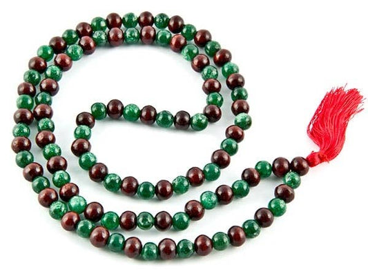 Green Jade & Red Sandalwood Prayer Mala - 7mm