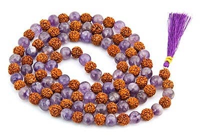 Amethyst & Rudraksha Prayer Mala - 8mm