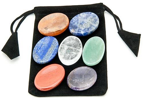 7 Chakra Worry Stone Set in Velvet Pouch