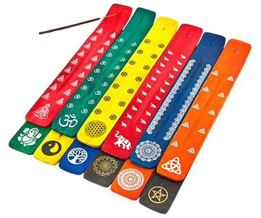 12 Pieces Assorted Chakra Wooden Incense Boat Burner Set -10