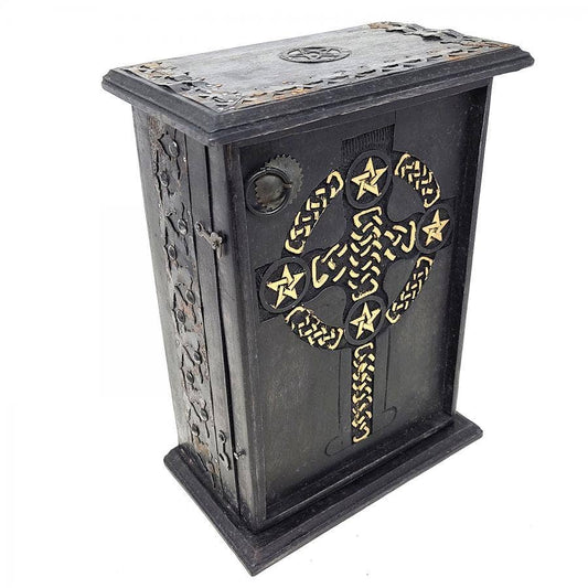 Pentagram & Celtic Cross Wood Chest 11x8x4.5"