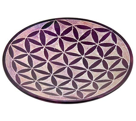 Flower of Life Carved Bowl/Plate Burner in Purple - 5"D, 0.5