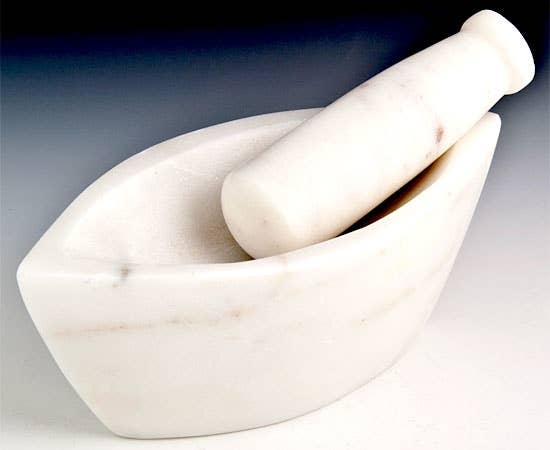 White Marble Canoe Mortar & Pestle - 6"x3"x2"