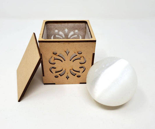 40-55mm SELENITE Gemstone Sphere with wooden Box