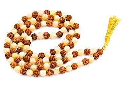 Golden Quartz & Rudraksha Prayer Mala - 8mm