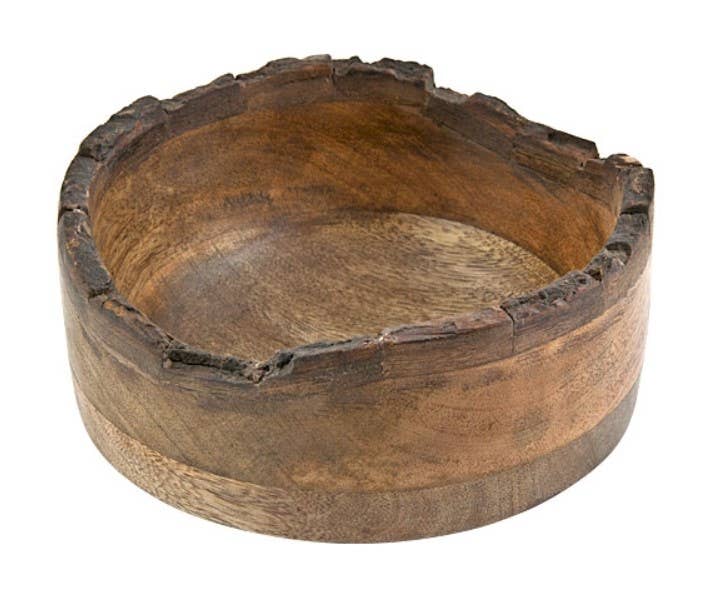 Wooden Tray/Bowl with Natural Bark - 7"D, 3"H