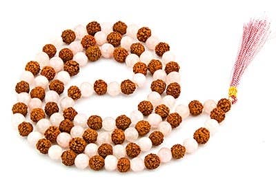 Rose Quartz & Rudraksha Prayer Mala - 8mm