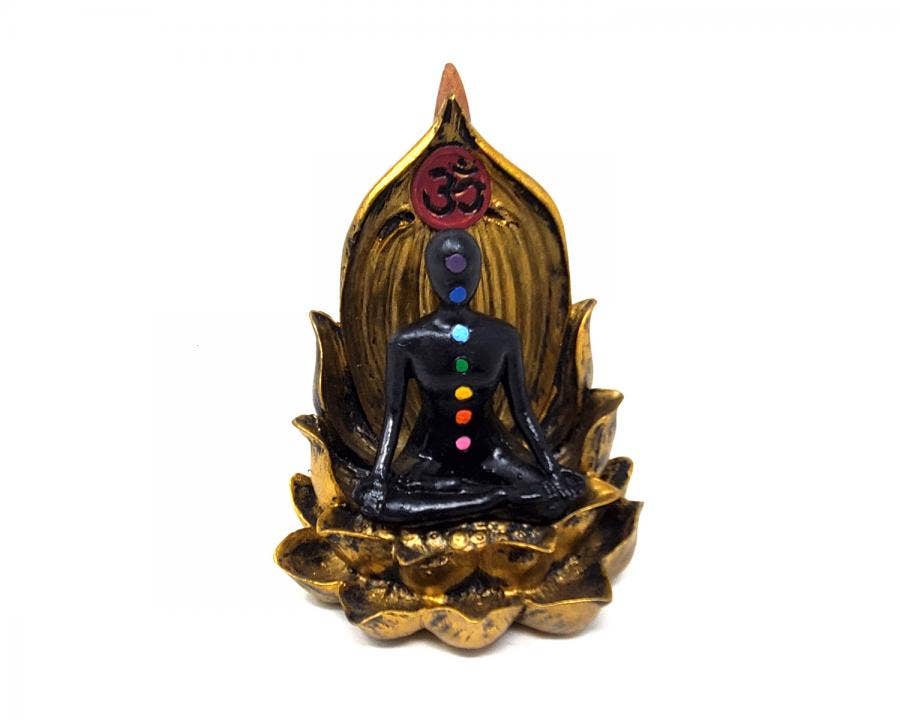 Seven Chakra Polyresin BACK FLOW Incense Cone Burner 6" High