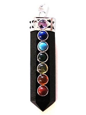 Black Tourmaline 7 Chakra Pendant - 2"H