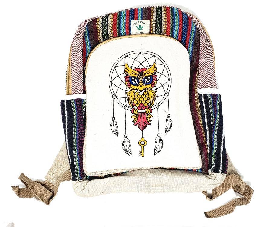 HEMP Owl Dream Catcher Backpack 18"H 12"W, THC FREE Quality