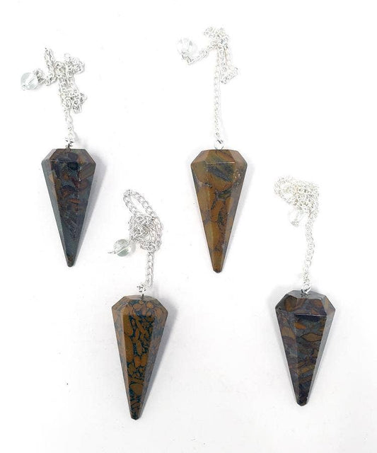 Bamboo Jasper Gemstone Pendulum with Chain (4 PACK)