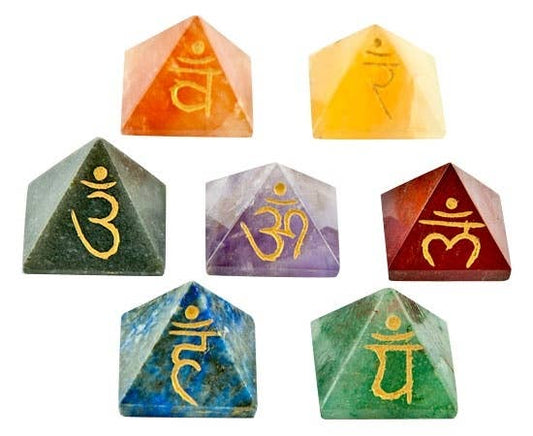 Carved 7 Chakra Pyramid Set - 1"