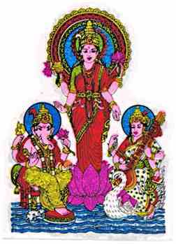 Laxmi, Saraswati And Ganesh Sticker - 2.25" x 3.25" (10 Per