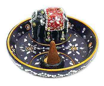 Lacquer Elephant Cone & Sticks Burner - 3.5"D