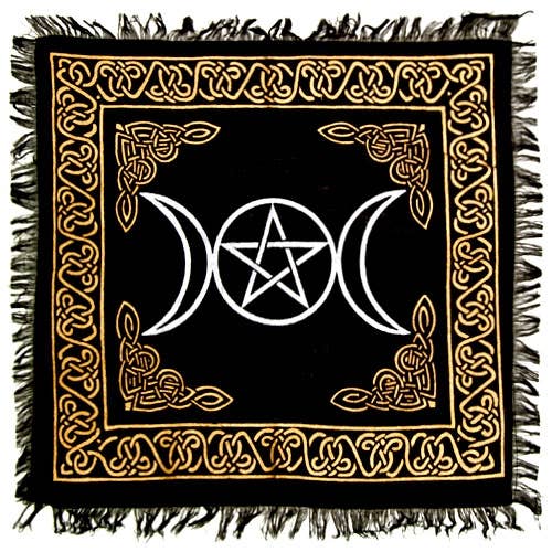 Triple Moon in Gold & Silver Altar Cloth - 18" x 18"