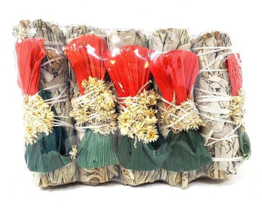 White Sage w/ White Mullein Flower & Green/Red Leaf (5 pack)