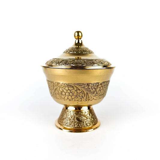 Carved Brass Bowl With Lid - 3.25"D, 4.75"H