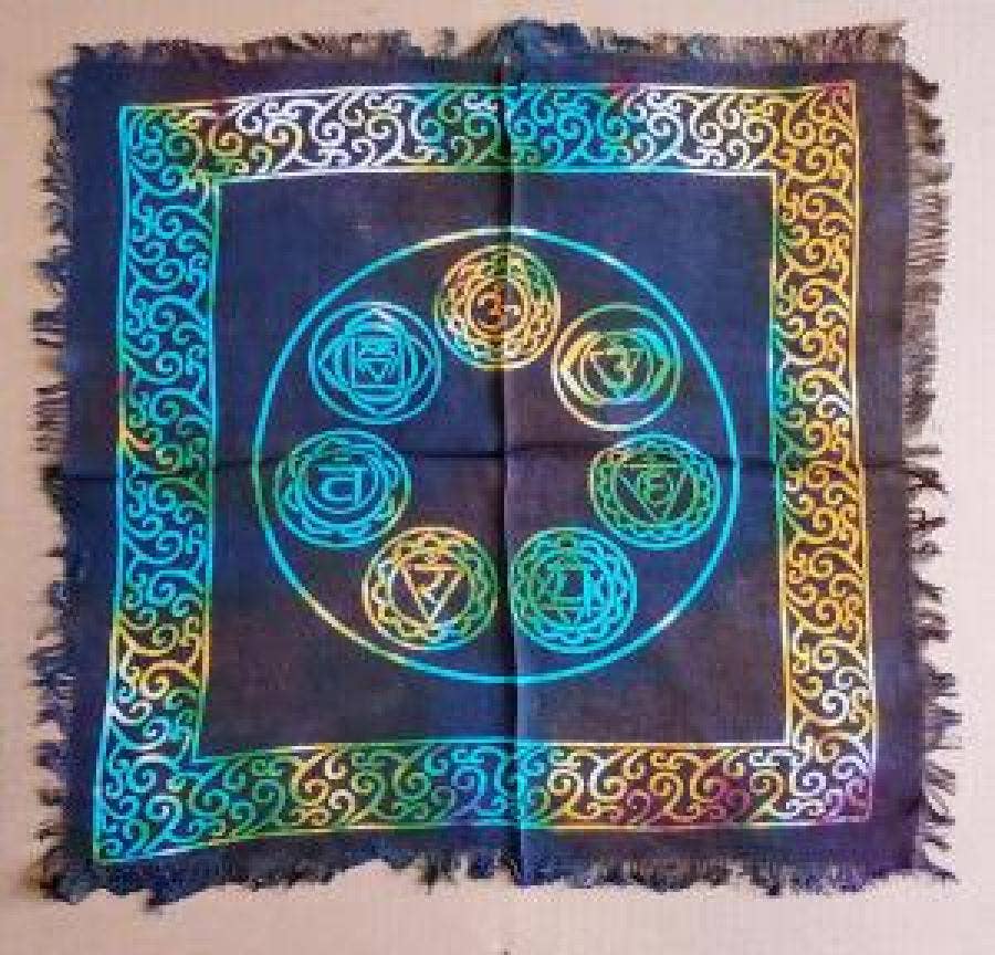 Seven Chakra Altar Cloth with fringe 18 x 18" Multi Color