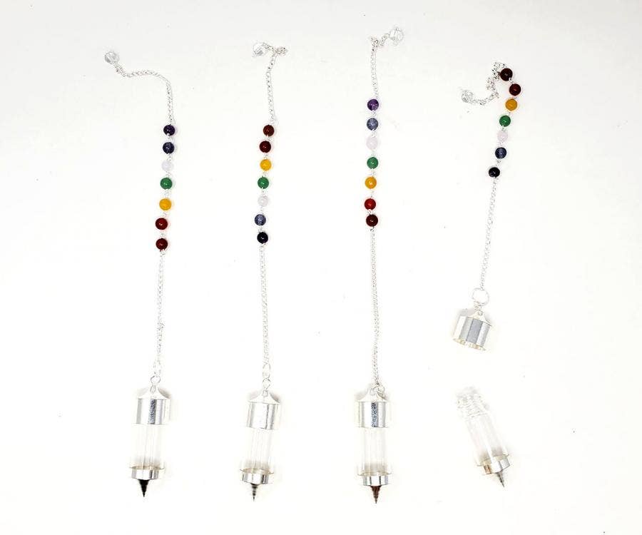 Silver - Glass Bottle Chamer Pendulum with Chain (4 PACK)