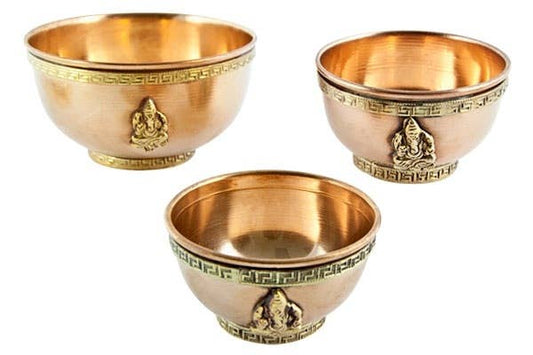 3 Pieces Lord Ganesh Copper Offering Bowl Set - 2.5", 3", 4"