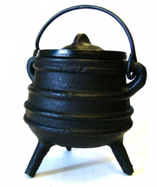 Cast Iron Cauldron with Lid 3"D 4.5"H