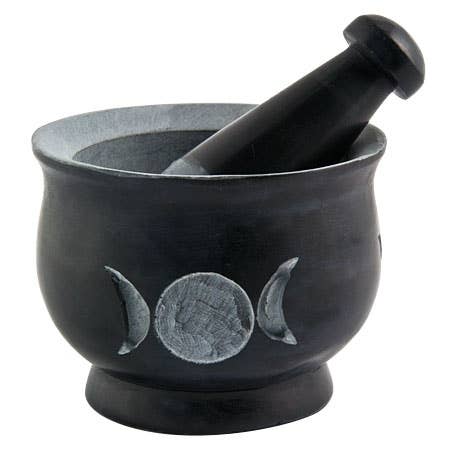 Triple Moon Mortar & Pestle in Black - 4"D, 3"H SBR518