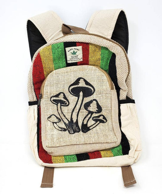 HEMP Mushroom Rasta Backpack 14"H 9"W, THC FREE Quality Back