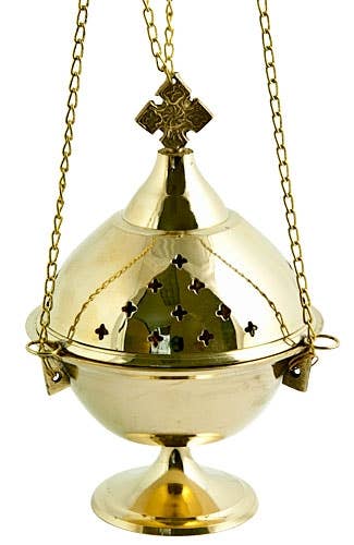 Brass Cross Hanging Censer Burner - 7"H, 4"D