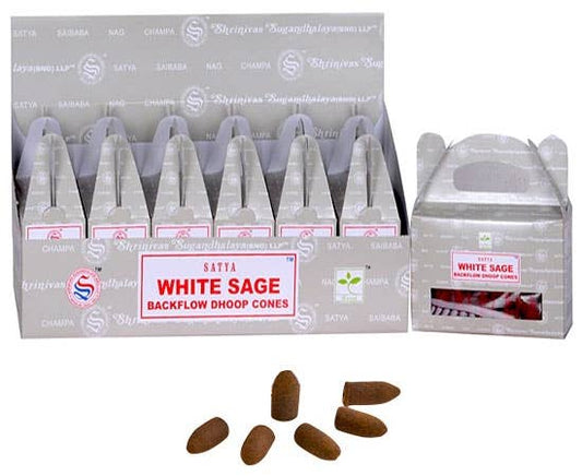 Satya White Sage Backflow Incense Cones - 24 Cones Pack 6 P