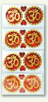 Om Symbol In Red & Gold Sticker - 2.75"D (8 per pack)