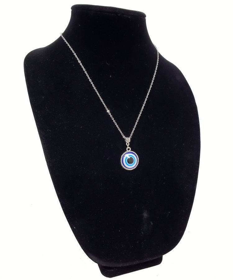 Evil Eye bead Pendant Necklace with chain 11"L, 0.75"D