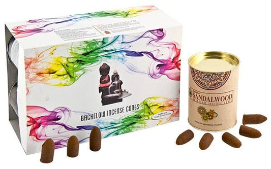 Goloka Sandalwood Backflow Incense Cones - 24 Cones Pack 6 P