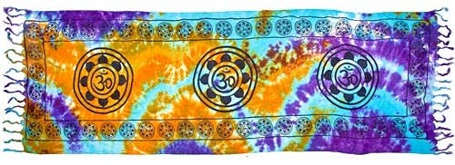 3 Lotus Om Symbol in Tie Dye Scarve / Altar Cloth - 22" x 68