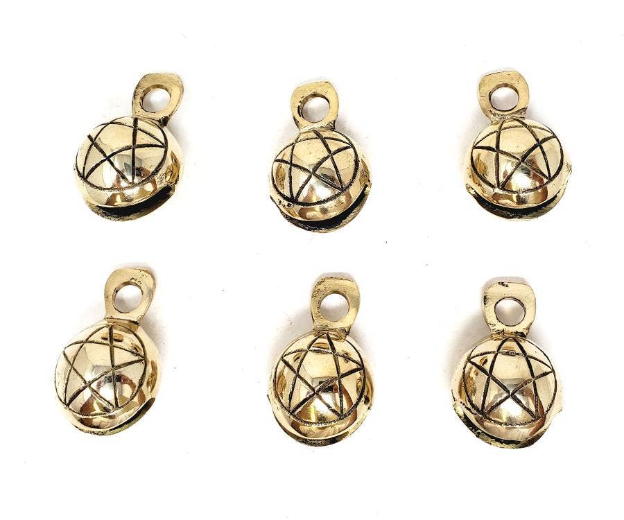 Pentagram Carved Ghungroo Brass Bells 2" High (6 Pieces)