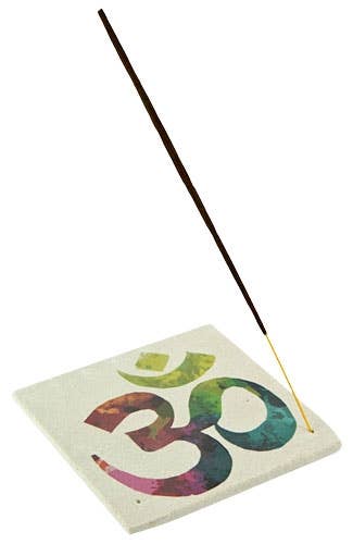 2 Pieces Om Symbol Sandstone Incense Plate Burner Set - 4"x4