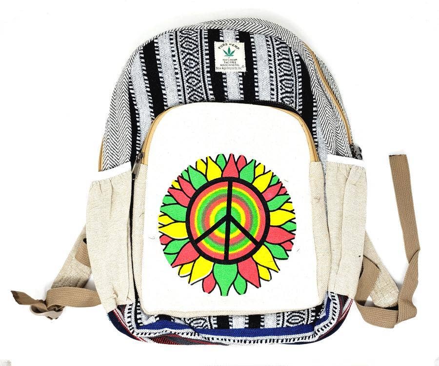 HEMP Rasta Peace Backpack 18"H 12"W, THC FREE Quality Backpa