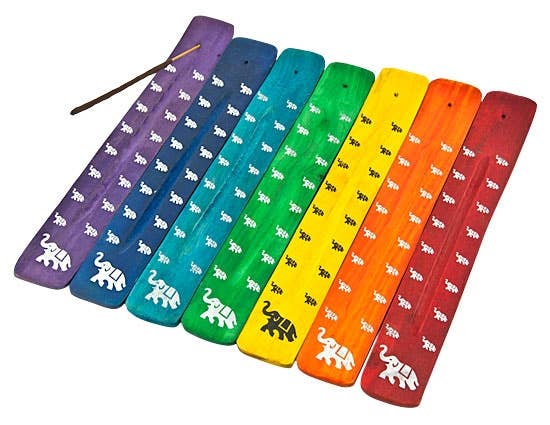 7 Pieces Chakra Elephant Incense Stick Burner Set - 10"L