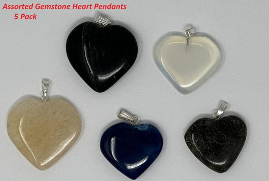 Assorted Gem Stone- HEART Pendant approx 0.75-1" Wide