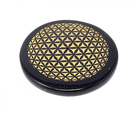 Black Agate Flower of Life Gold Printed Altar