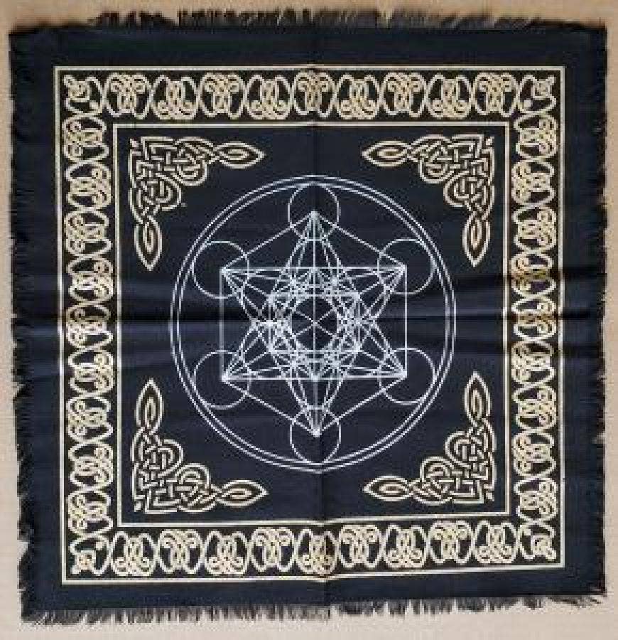 Metatrons Cube Altar Cloth 18x18" Gold & Silver print