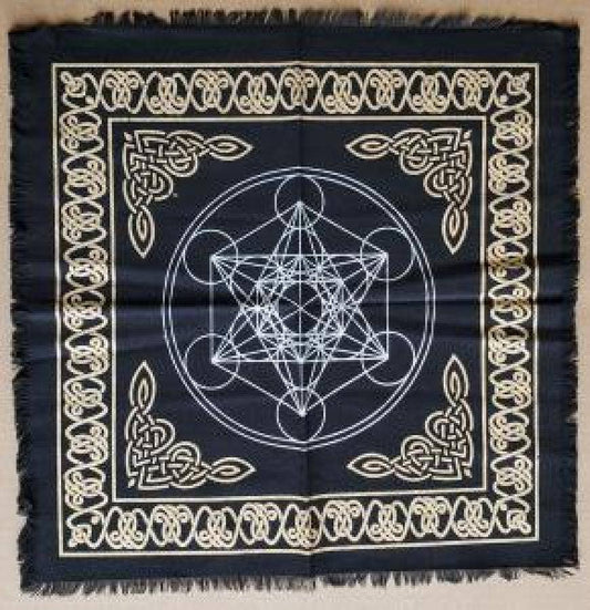 Metatrons Cube Altar Cloth 18x18" Gold & Silver print