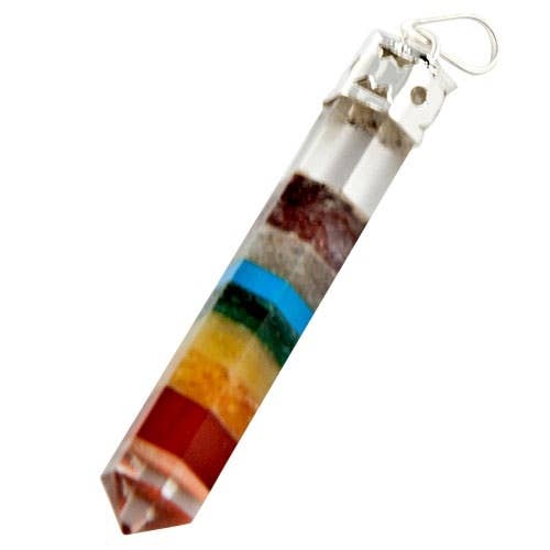 2 Pieces Crystal Quartz Bonded Chakra Pencil Pendant - 1.5'L