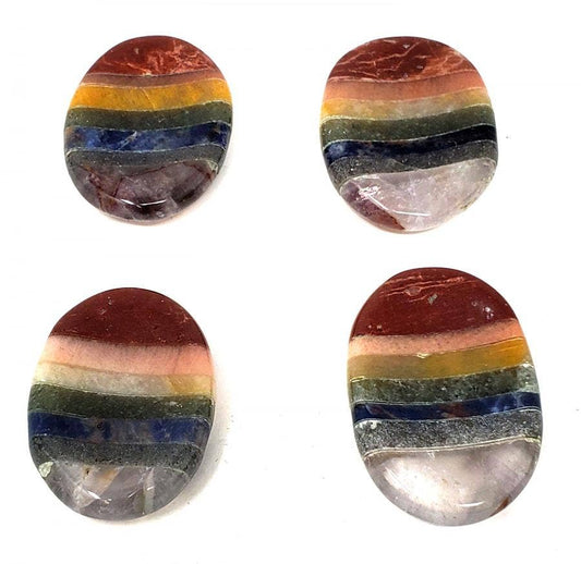 Worry Gemstone - 7 Chakra Bonded Oval Stones (4 Pack) 1-1.5"