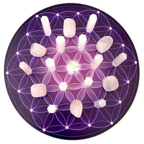 Rose Quartz Seed of Life/Flower of Life Grid Set - 8"D