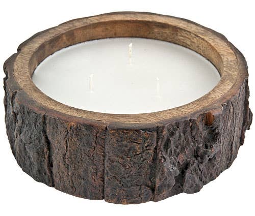 Natural Bark Wooden Candle Pot with Wax - 2.5"H, 7"D